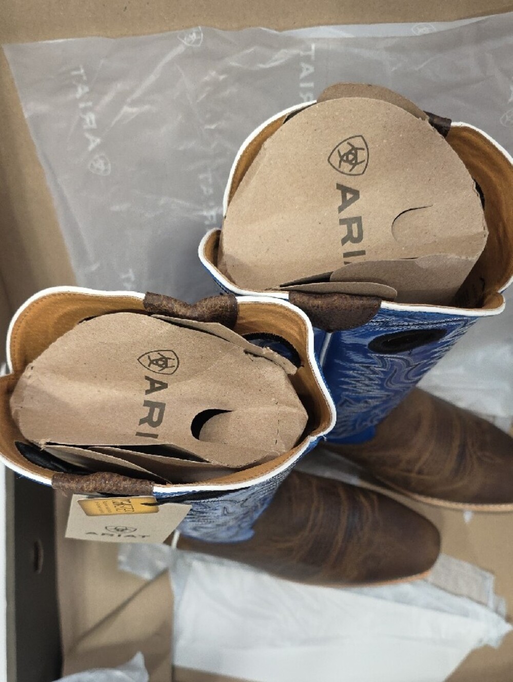 Ariat NIB Men's Size 11 EE Wide Ringer Western Boots Brown/Bright Blue TOBx - Picture 5 of 15